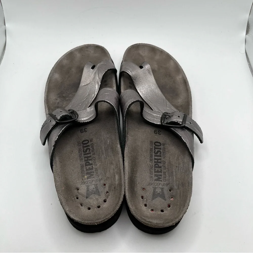 Mephisto Women's Helen Silver Metallic Thong Sandals Size 39 US 8.5 - Picture 6 of 9